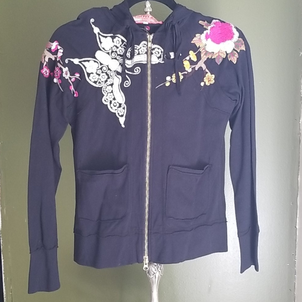 Johnny Was Zip-Up Sweatshirt w/ Butterfly